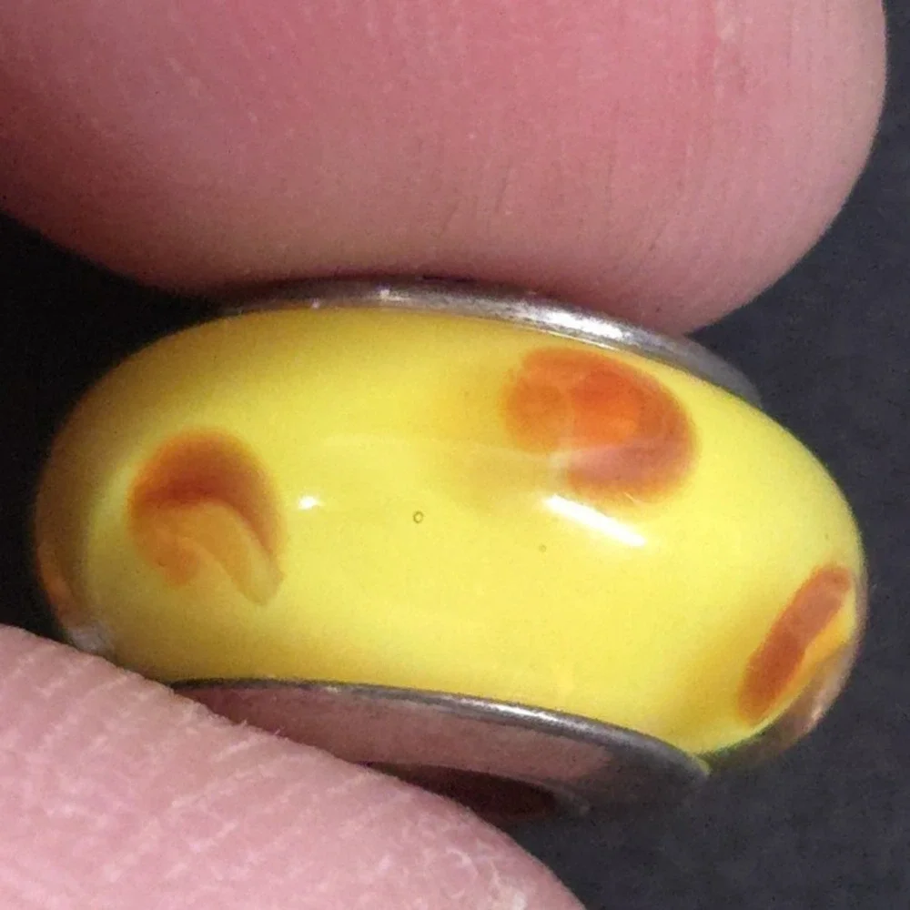 Pandora Sterling Silver Yellow Murano Bead Charm With Orange Polka Dots - Picture 3 of 4